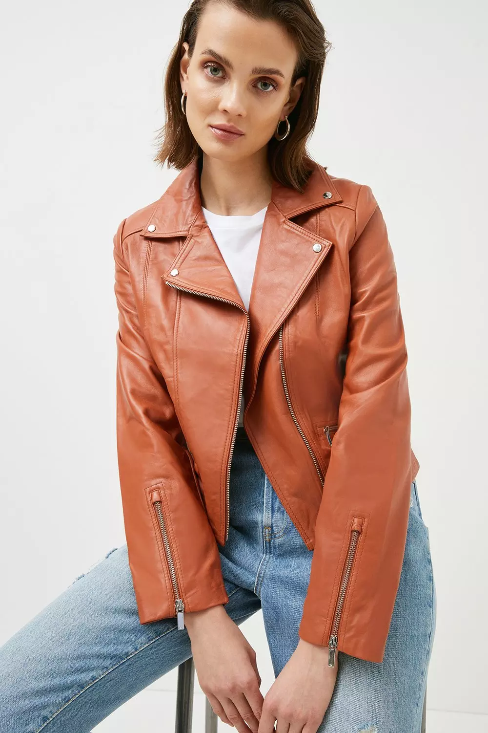 Leather Signature Biker Jacket Karen Millen
